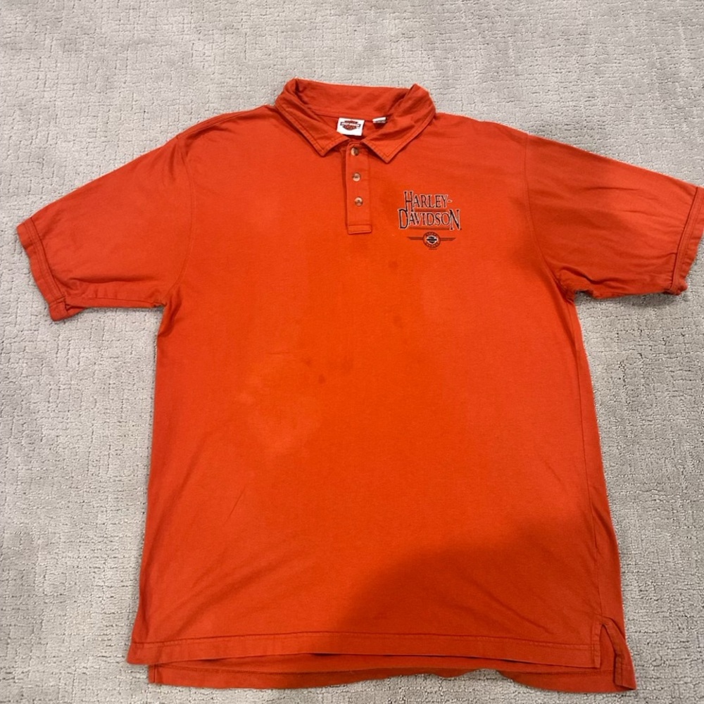 Harley Davidson Collared Polo T-Shirt Orange Made In USA Mens Size Large